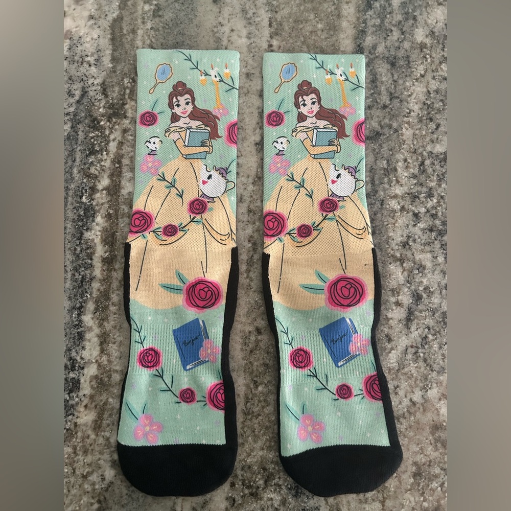NWOT 2024 Disney Parks Princess Socks Adult L/XL Beauty And Beast Belle
